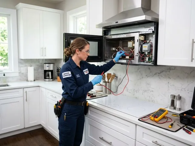 Appliance Repair Hero technician testing an over-the-range microwave in a Avenue, MD kitchen